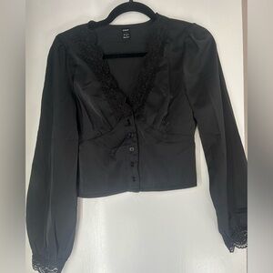 Black Button-Up Lace Blouse